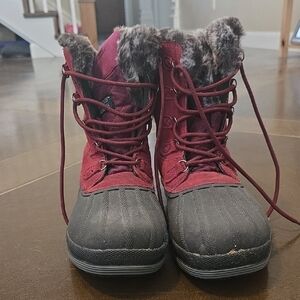 Cozy Red and Gray Fur-Lined Boots